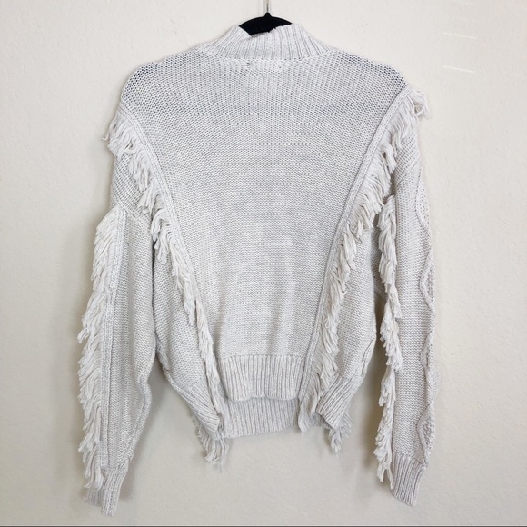 New Leith Cable Knit Fringe Sweater in Beige Oatmeal Light Heather - Picture 8 of 9